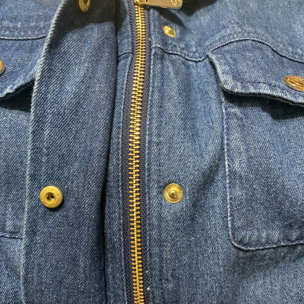 Draper James Denim Field Jacket Tie Waist Gold Magnolia Button Utility Coat L - Picture 6 of 6